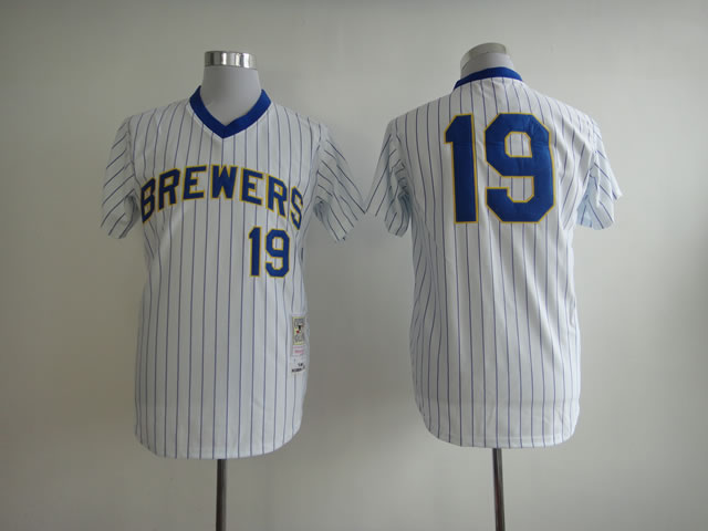 Men Milwaukee Brewers #19 Yount White Stripe MLB Jerseys